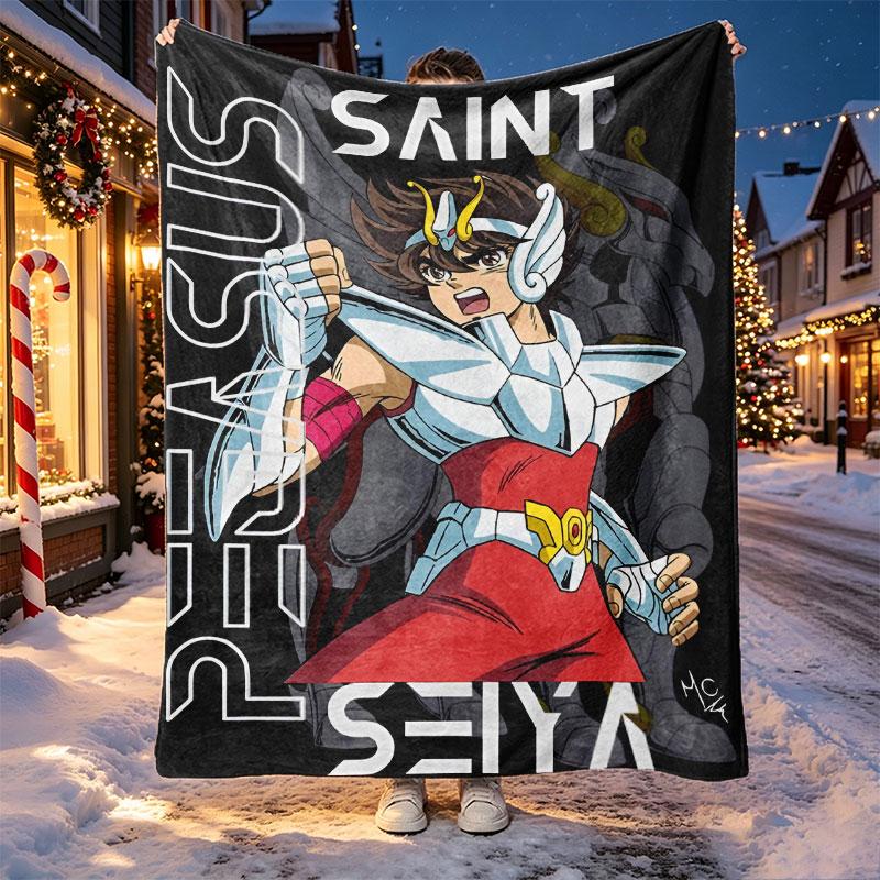 Saint Seiya Pattern Blanket for Home Decoration, Bed, Sofa, Car Travel, Camping, Suitable for All Seasons, Birthday Christmas Gift