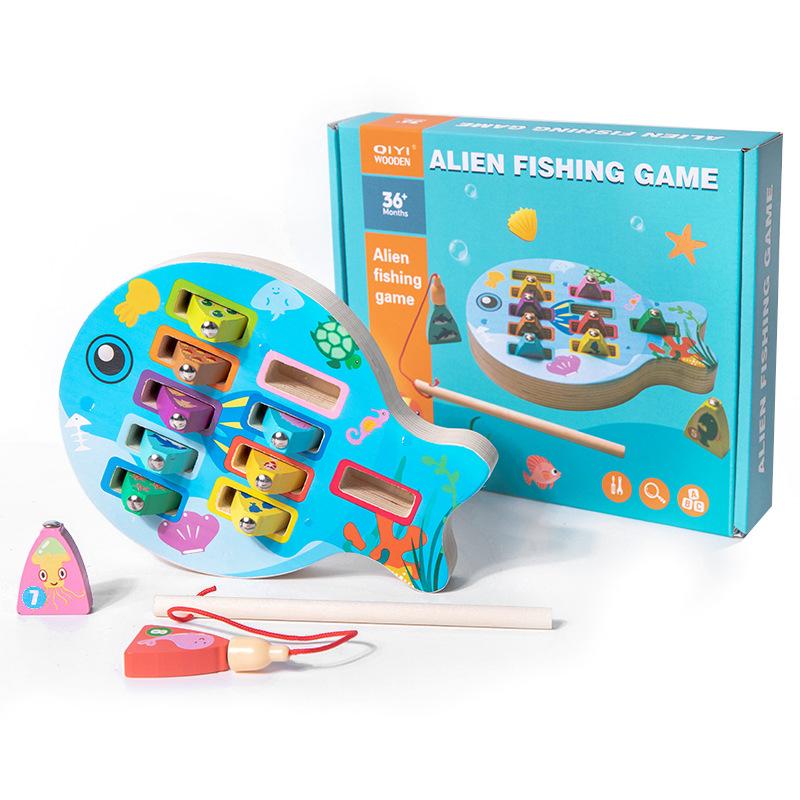 

Детская развивающая головоломка, цветная, буквенно-цифровая, когнитивное сопоставление, рыбалка, деревянная настольная интерактивная игра