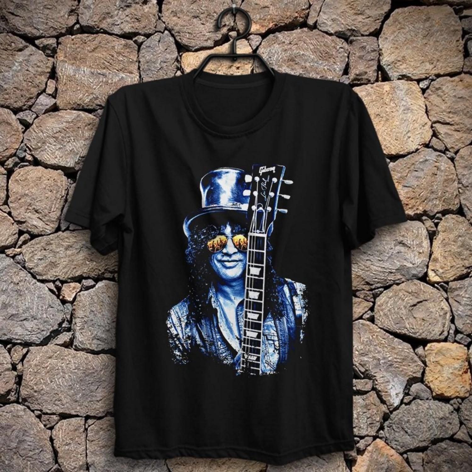

Retro Slash TShirt Guns N Roses Saul Hudson Axl Rose Frank Ferrer World On Fire Unisex T-Shirt S чёрный