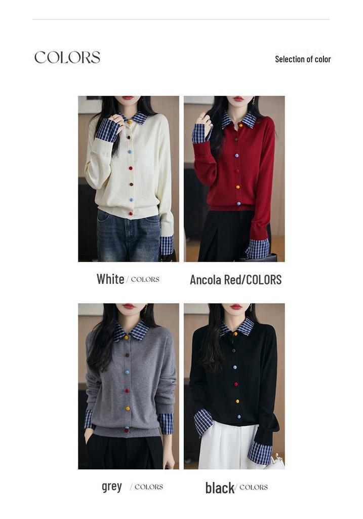 Women's Plaid Color Block Knit Cardigan Sweater - Early Spring Collection