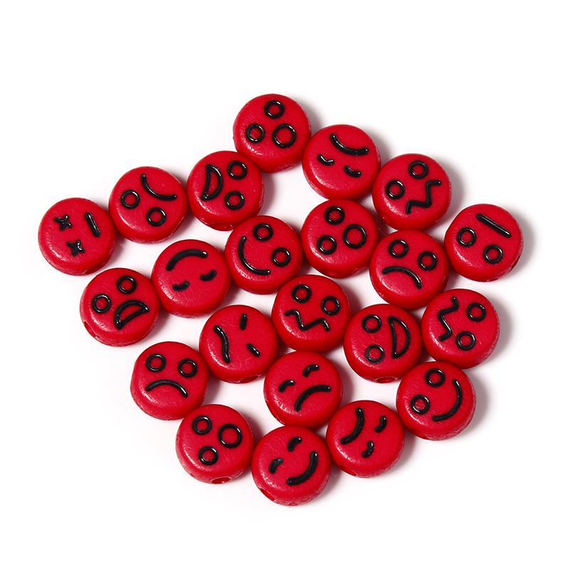 100Pcs/Lot 7mm Acrylic Beads Emoticon Pattern Color Flat Round Hole Size 1.3mm Beads Diy Cute Bracelet Necklace Accessories