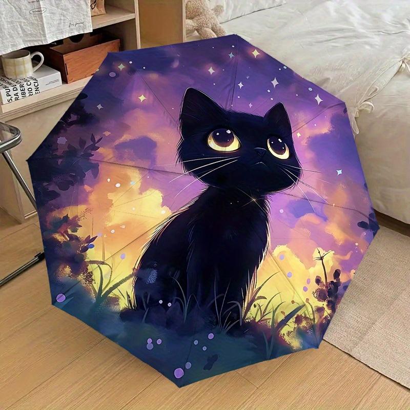 1pc Black Cat Themed Design Umbrella 8 Rib Frame, One-touch Automatic Opening 3 Fold Umbrella, Fashion Gift-p0803053