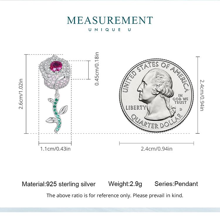 BAMOER 925 Sterling Silver Pink Zircon Rose Flower Bead Charms for Women Original Bracelet Bangle Necklace DIY Jewelry
