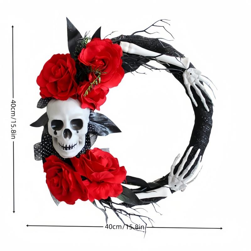 1pc 15in Rose Flower Skull Halloween  Gothic Black Halloween Decorations for Indoor Outdoor Window Hanging Ornament