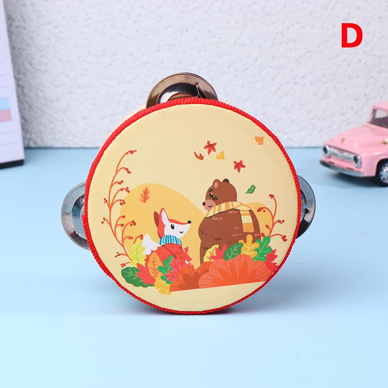 10CM Wooden Tambourine for Kids - Manual Percussion Hand Drum Educational Musical Instrument Game for Children