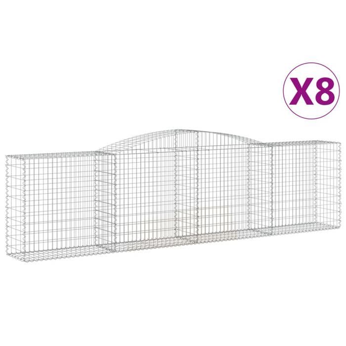 VidaXL Paniers à gabions arqués 8 pcs 400x50x100/120 cm Fer galvanisé, gabion, cage de gabion, panier de mur de gabion, mur 3147002