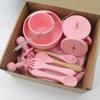 Set de farfurii din silicon pentru copii pentru a învăța să mănânci, furculiță de antrenament, lingură, supliment alimentar, ventuză, bol, anticădere și antiopărire