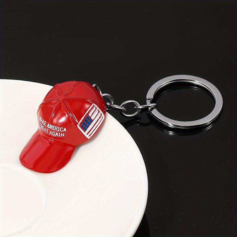 

Red Hat Pendant Keychain American Flag Hat Make America Great Again Metal Key Chain For Men Cap Car Key Ring Jewelry