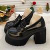 Women's Four Seasons Models Big Size Thick Heeled High Heels Thick Bottom Heightening Lefou Shoes Glossy Matte Hundred Women's Shoes