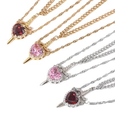 A Set Heart and Sword Couple Necklace Romantic Heart Pendant Necklaces for Women Valentine's Day Jewelry Gifts