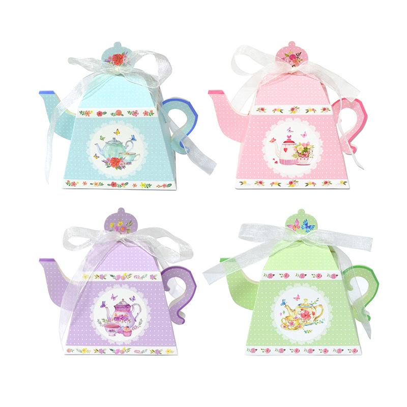 12 24 Stuks Retro Theepot Papieren Snoepdozen Met Lint Bruiloft Verjaardag Feest Bedankje Cadeauverpakking Decor 12pcs&8.5x8.5x10.5cm white