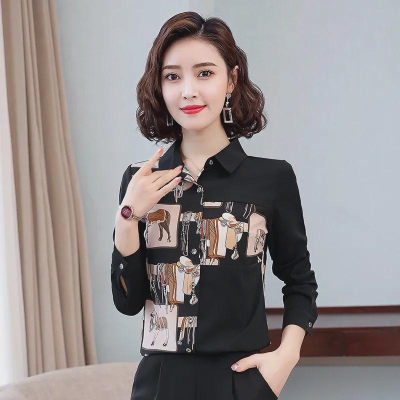Women's Retro Floral Chiffon Long-Sleeve Shirt for Autumn & Spring