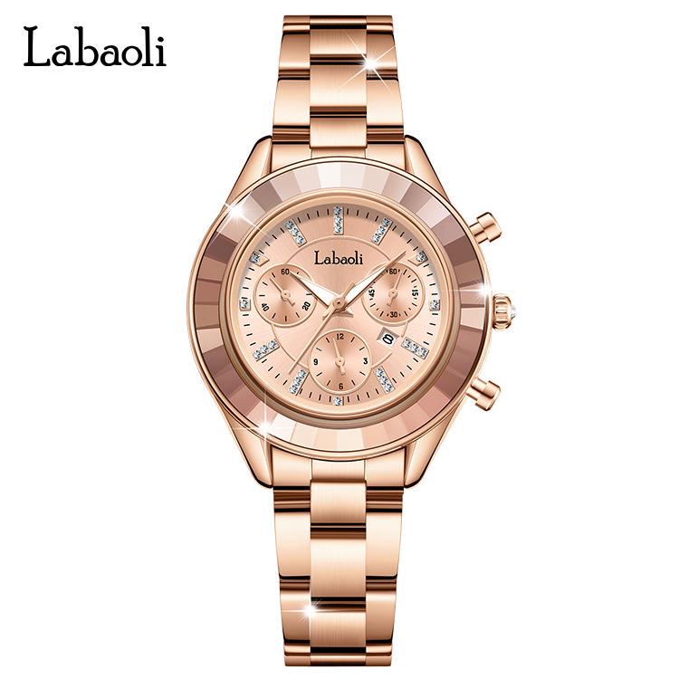 Laboli Women s Waterproof Steel Band Chronograph Watch with Calendar розового золота