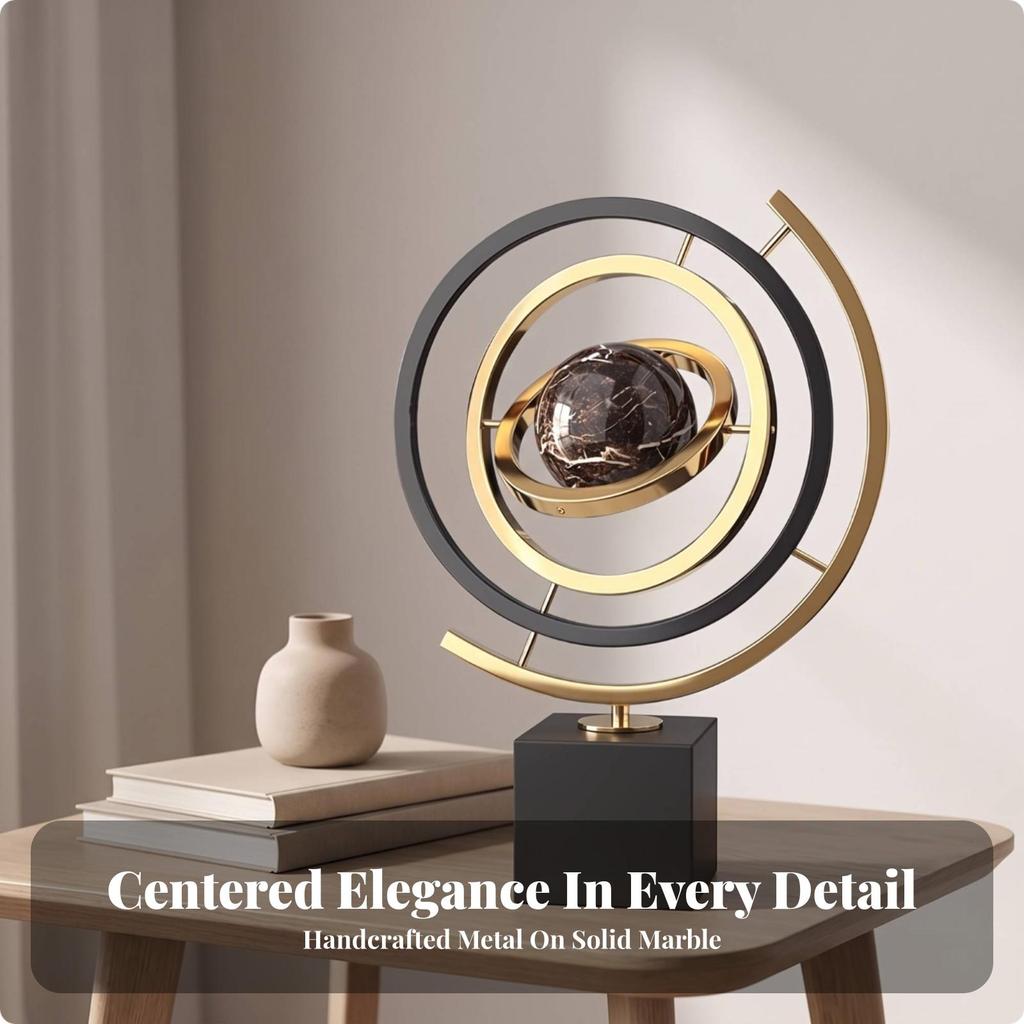 Modern-Luxury Globe Ornament with Marble Base Elegant Rotating Orbital