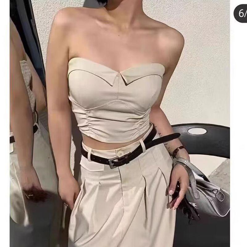 Fashion Summer Sexy Tube Top Sexy Tops Women's Ruched Short Fashion Tape Sleeveless Tight Vest