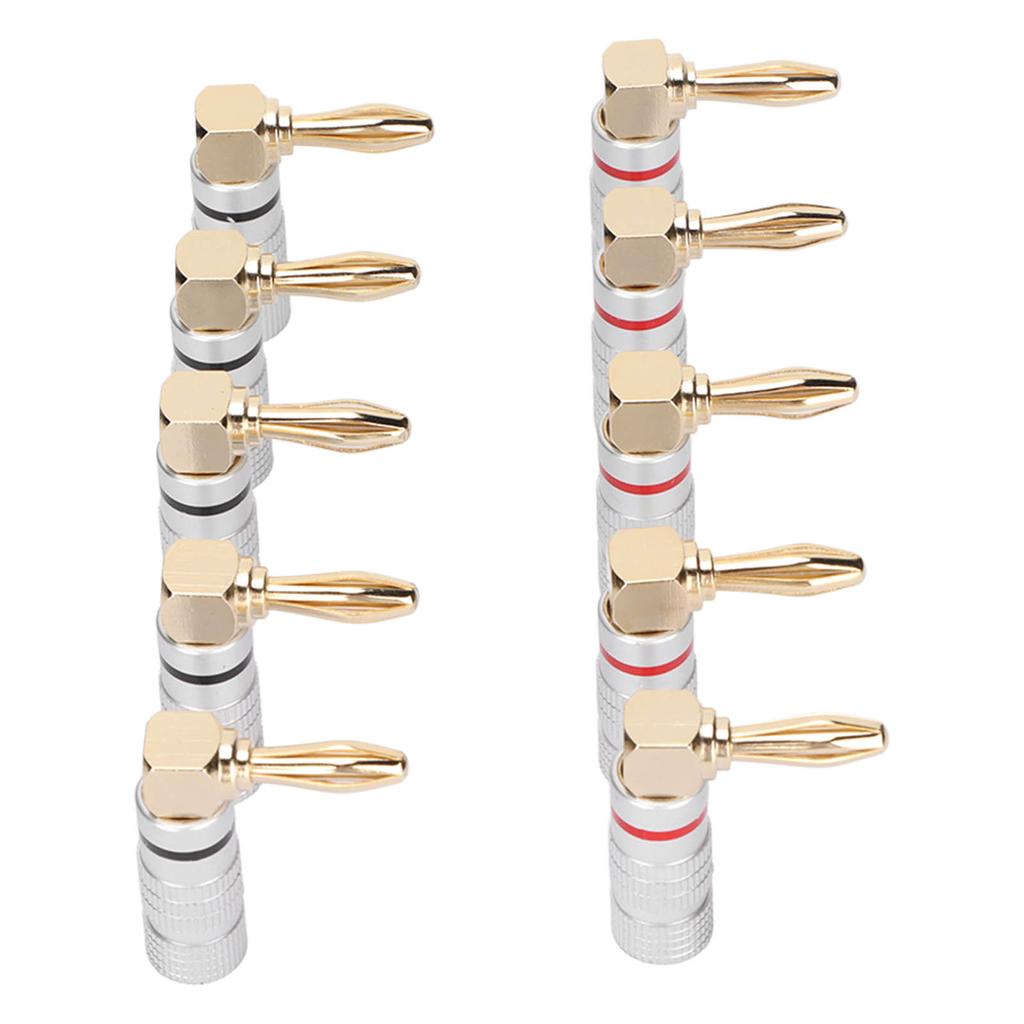10 Pcs Banana Plugs 24K Copper Gold Plated Aluminum Case Right Angle Banana Plug for 4mm Speaker Cable Sound Jack