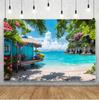 Summer Seaside Party Backdrops For Photography Tent Fruits Beach Palm Trees Holiday Camping Party Background Decor Photo Studio