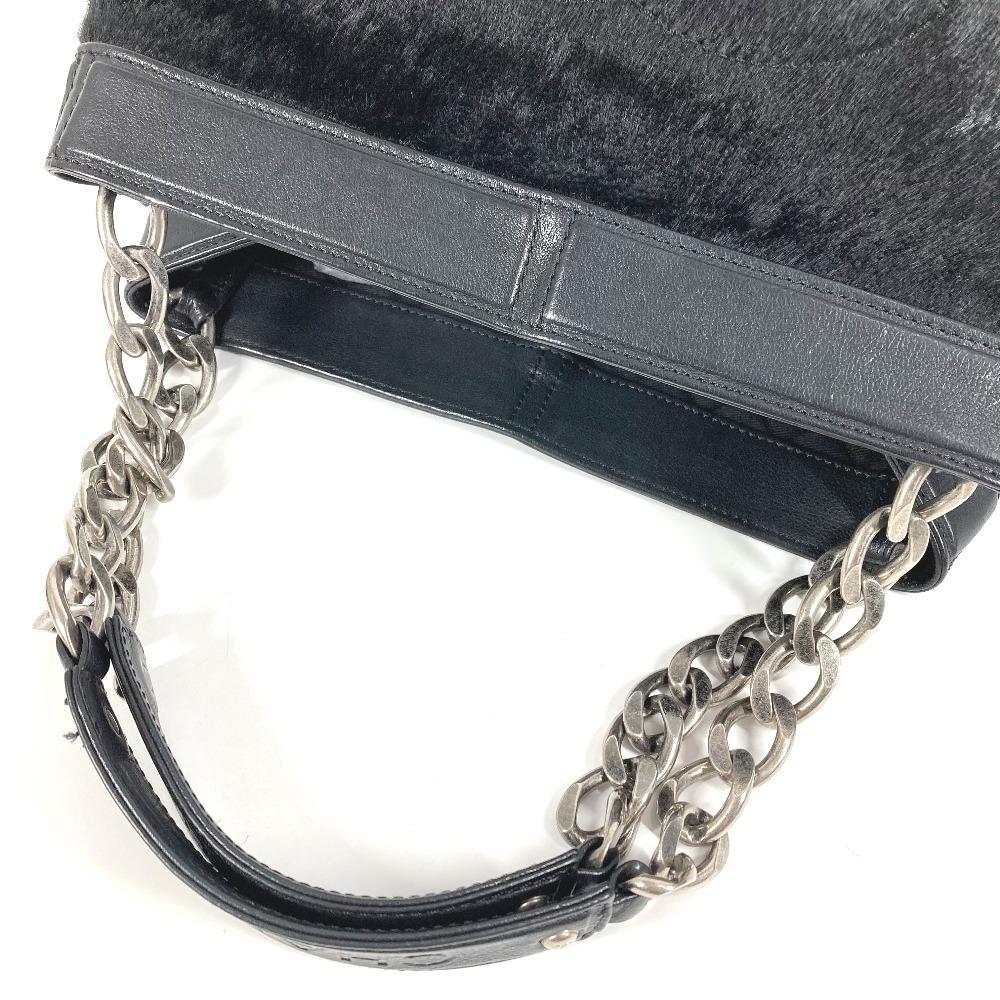 CHANEL Shoulder Bag Hand Bag Tote Bag Pony-Hair / Leather Black
