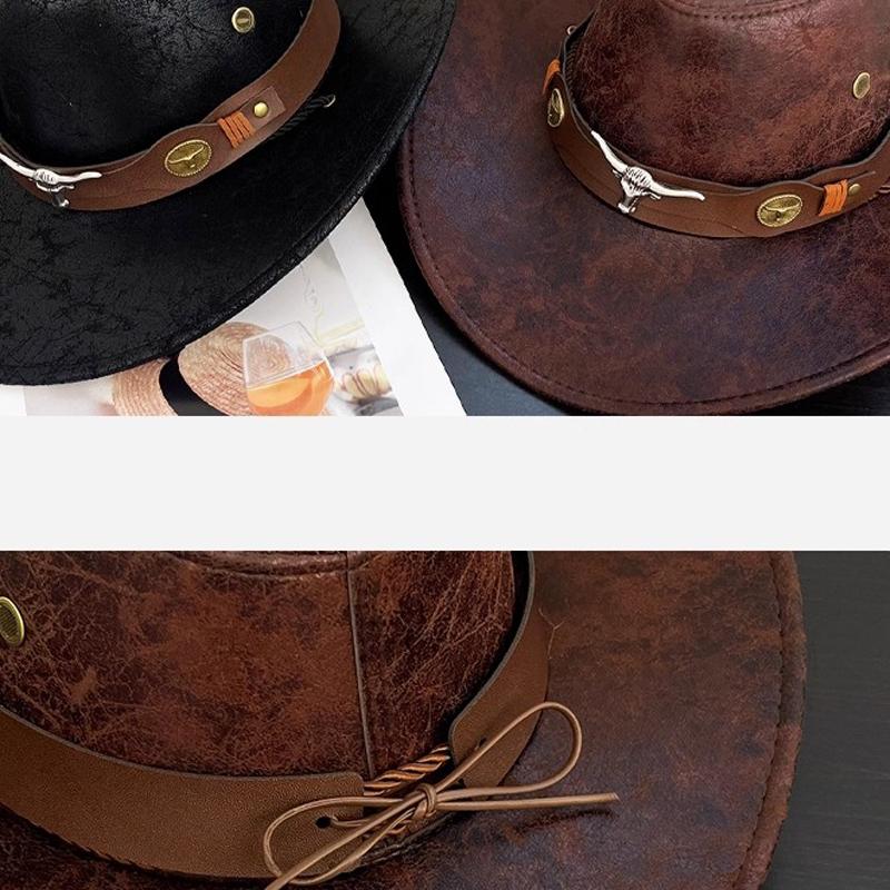 Cappelli da Cowboy Western in Ecopelle per Donne Uomini Vintage Gentleman Cowgirl Cappello Jazz Vacanze Festa Cappello Cosplay