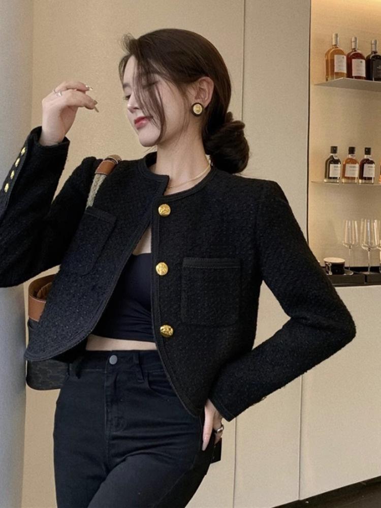 

French versatile long-sleeved small fragrant coat, small short slim-fitting gentle wind single-breasted black coat XL білий
