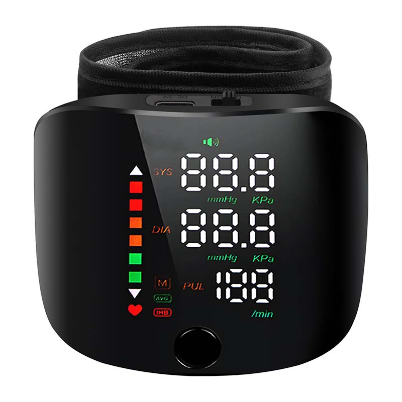 Dobíjecí zápěstní krev s LED obrazovkou Hlasový inteligentní dotykový digitální automatický monitor krevního tlaku Monitor srdeční frekvence Pulz Monitor krevního tlaku