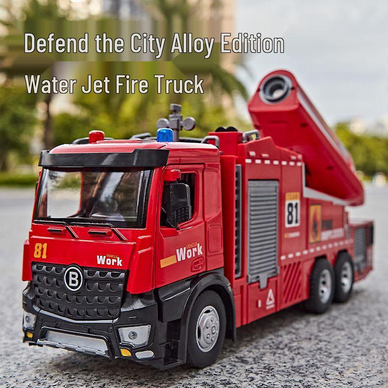 Children's Alloy Fire Truck Toy with Spray Water, Ladder, and Rescue Features