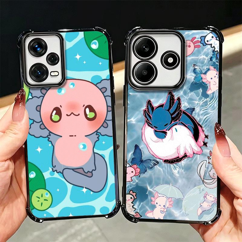 Axolotl Cartoon Cute Plating Phone Case For Xiaomi Redmi Note 14 15 Pro Plus 13 12 11 11S 11T 10 9S 9 5G Anti-Fall Airabag Cover