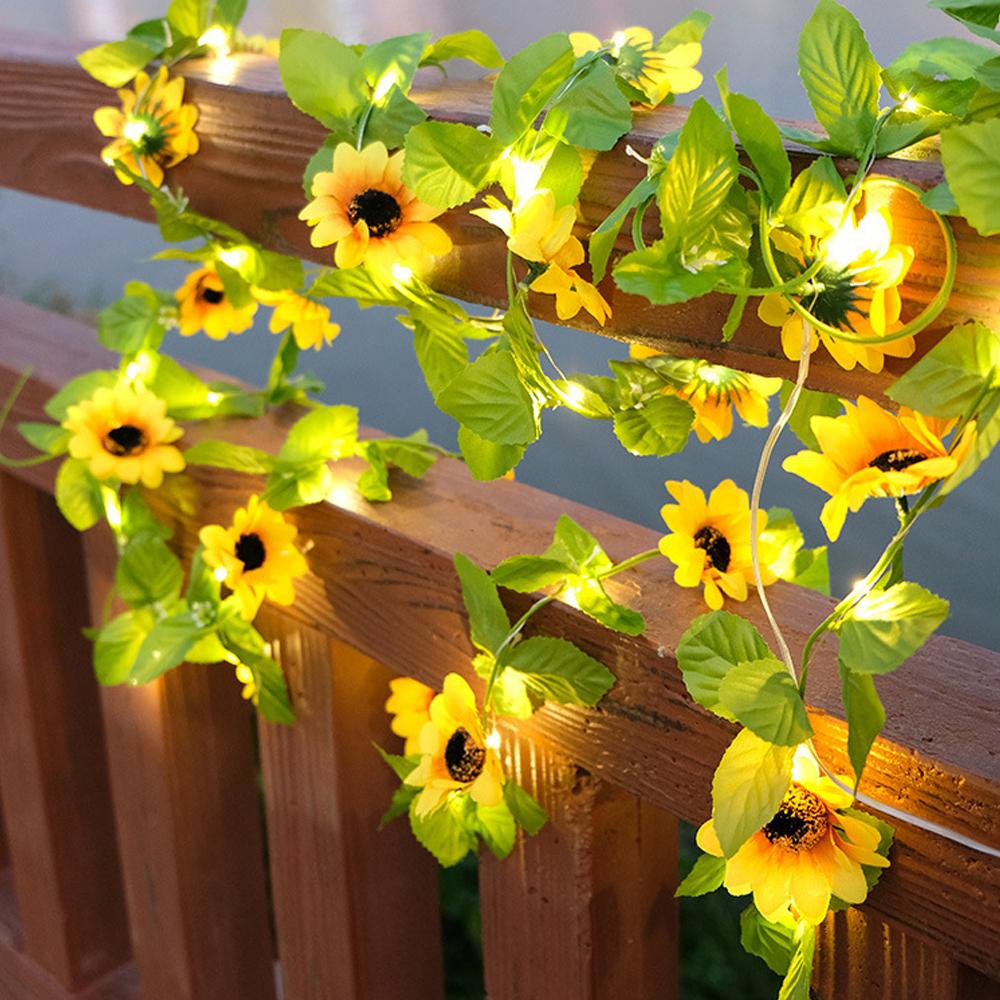 LED Sunflowers String Lights 2M 5M 50 Bulbs Ivy Rose Plant String Lights Christmas Wedding String Lights for Bedroom Wall Decor