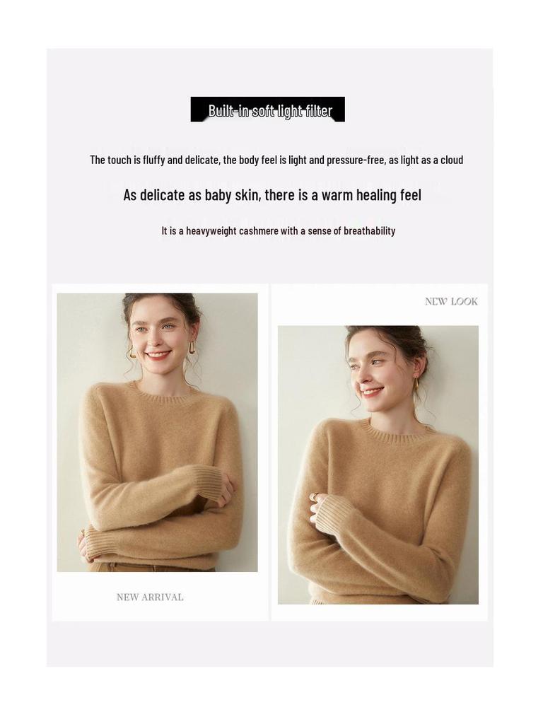 Damen Kaschmir Pullover mit Rundhalsausschnitt - Herbst/Winter Kollektion 2025, Sattelschulter, Verdickt, Uni-Farben, Lockere Passform, Figurschmeichelnde Strick-Basis.