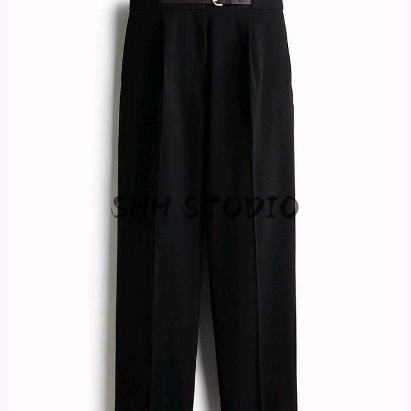 Autumn New Women clothes French style Minimalist Style Pleat Decorative With Belt High Waist Straight Suit trousers 1293731