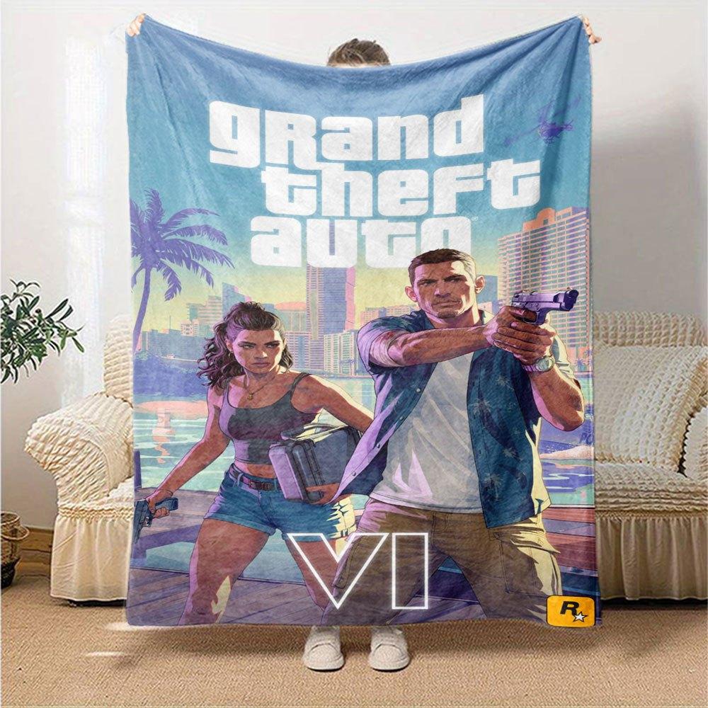 1ks Měkká flanelová deka Grand Theft Auto s designovým potiskem Útulná deka pro všechna roční období, ideální na pohovku, postel, do kanceláře