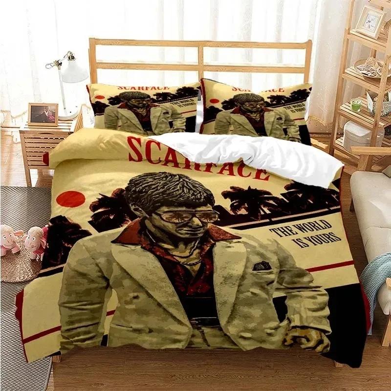 

3D Print Tony Montana Scarfaces Bedding Set =Twin Queen Size Duvet Cover Pillowcase Quilt Cover Set for Boys Adult Girls EU Single(135*200cm)3pcs