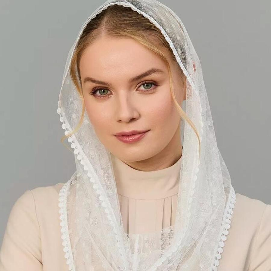 Biała Koronkowa Siatkowa Chusta na Głowę Welon Ślubny Vintage Religijny Szal