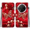Handmade PU Leather Flip Case for Honor X9c Anti-Slip Shockproof Cover with Wrist Strap & Heart/Rose Cat Designs