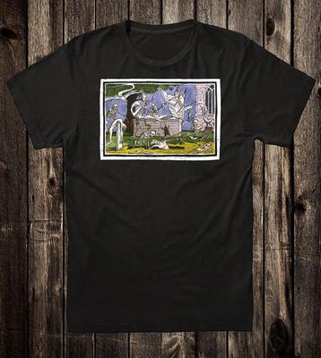 Vintage Stil Goth T-Shirt Okkult Viktorianische Kunst Friedhof Skelette