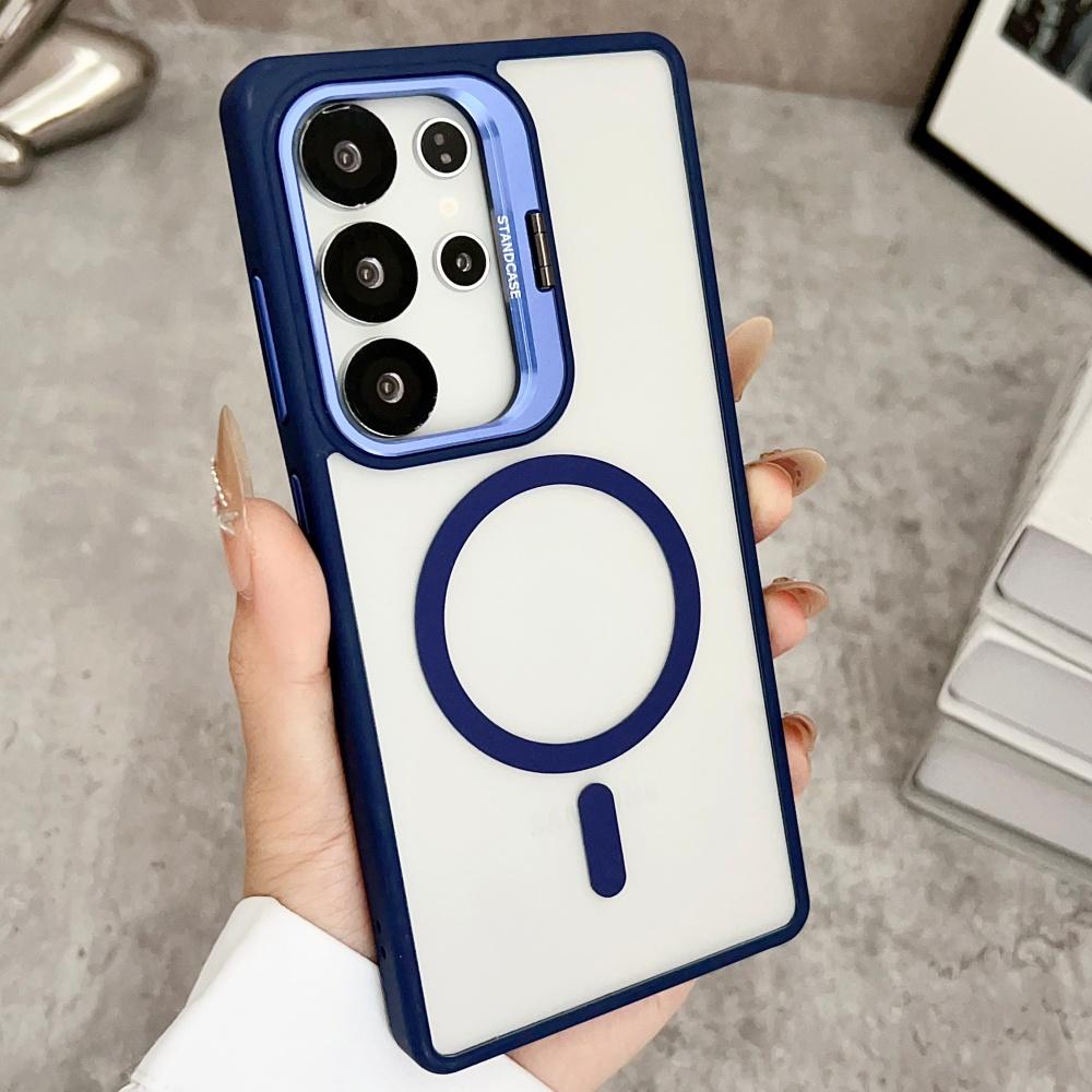 Metal Ring Lens Stand Holder Clear Magnetic Case For Samsung S25 Ultra S24 Plus S23 FE S22 A56 A36 A06 A15 For Magsafe Cover