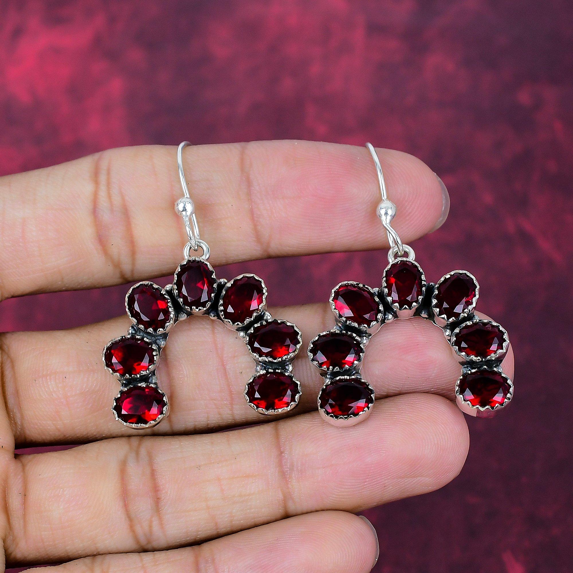 

Украшения с красным гранатом, серьги из стерлингового серебра 925 пробы, украшения из драгоценных камней ручной работы, серьги ко Дню памяти 1.85 Inches красный