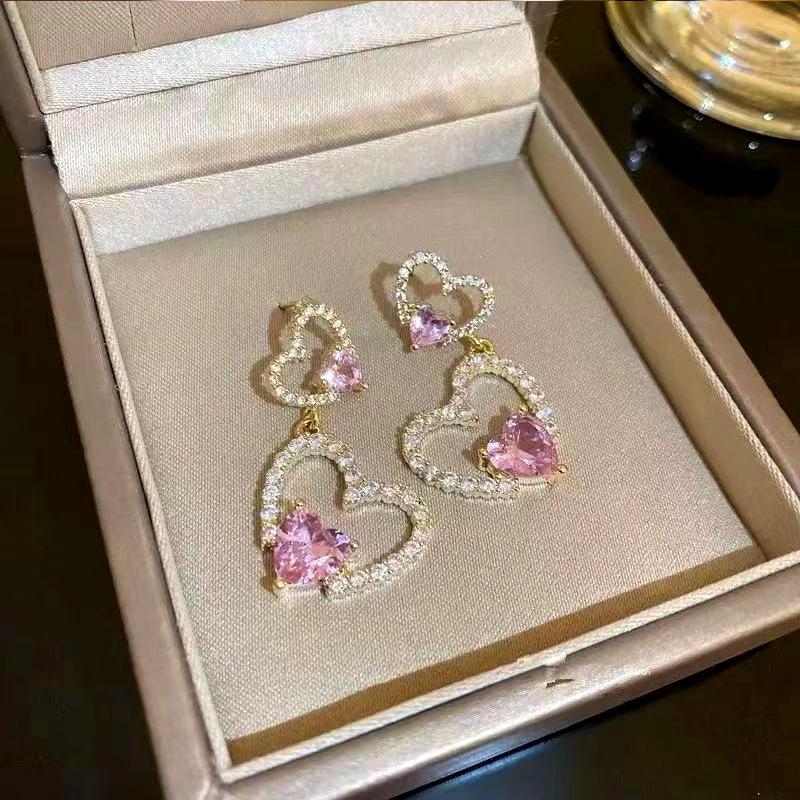 Full Crystal Love Earrings – Hypoallergenic 925 Silver Post, Trendy Celebrity Fashion Jewelry for Women