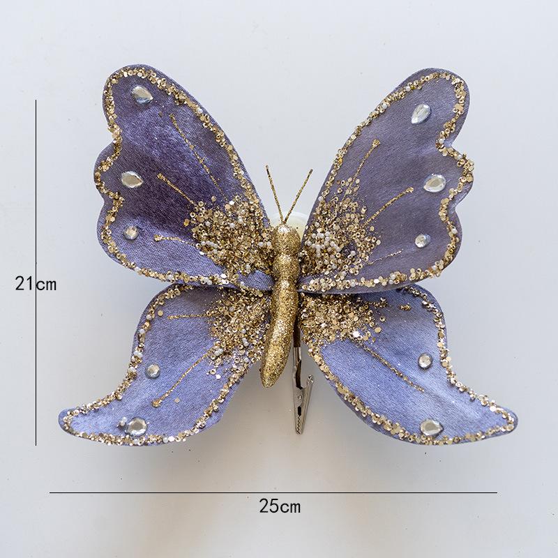 Simulated Butterfly Pendant Christmas Tree Gold Powder Decoration Butterfly Sequin Clip Christmas Floral Atmosphere Accessories