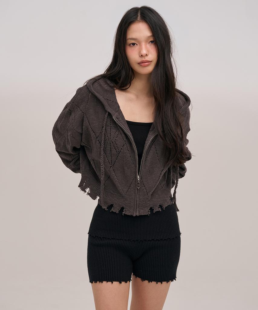 Jolieenvol Slub Knit Hood Zip-Up (Charcoal)