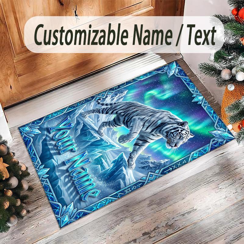 Covor de podea din catifea de cristal cu tematică de leopard, covor cald personalizat cu nume și text, decorațiune pentru casă