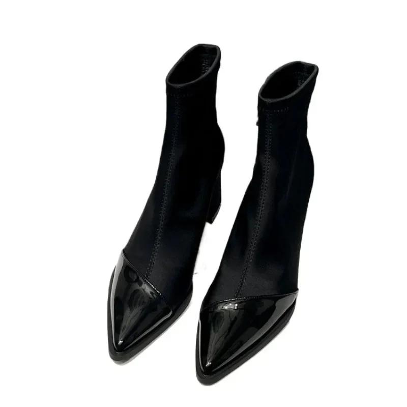 Ankle Boots Women Chunky Mid Heels Suede Shoes Woman Pointed Toe 2024 Trend Winter New Goth Walking Snow Chelsea Botas De Mujer