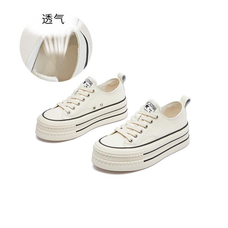 

Маленькие белые туфли из коровьей кожи первого слоя, женские весенние новые женские повседневные туфли-лодочки, классические кеды на платформе, универсальные женские туфли 40 бежевый