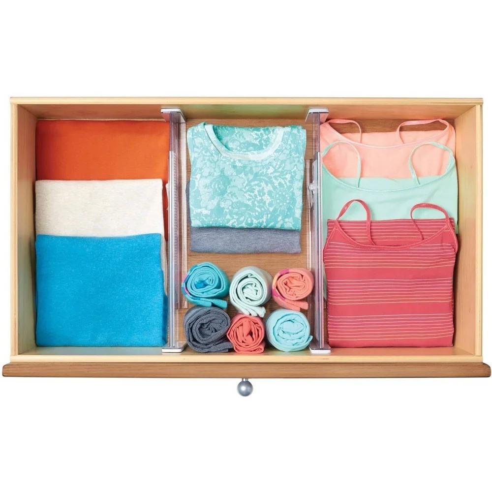 Adjustable Drawer Organizer Set of 2 BPA-Free Clear Plastic In-Drawer Dividers Kitchen Bathroom Office Storage Solutions