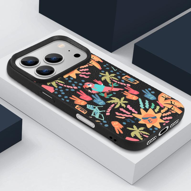 For iPhone 17 Pro Max Case Luxury Colorful Cartoon Pattern Leather Texture Silicone Cover For iPhone 16 Pro Max 15 14 13 12 11 16E Air