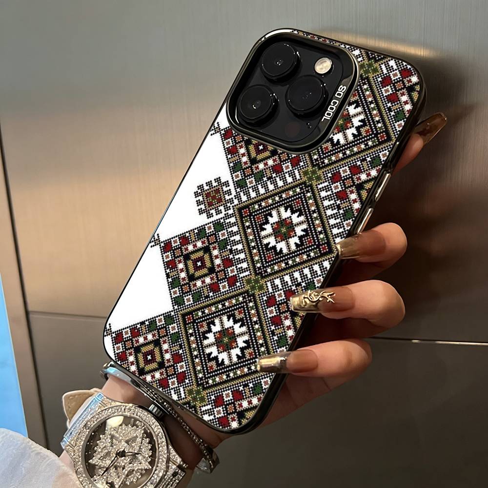 Ukrainian Embroidery Phone Case For iPhone 17,16,15,14,13,12,11 Plus Pro Max Colored Silver Phone Case