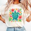 Floral Sea Turtle Unisex Shirt Summer Beach Tees Coastal Turtle Lover Gift Ocean Gift Beach Vacation Clothes Casual T Shirt