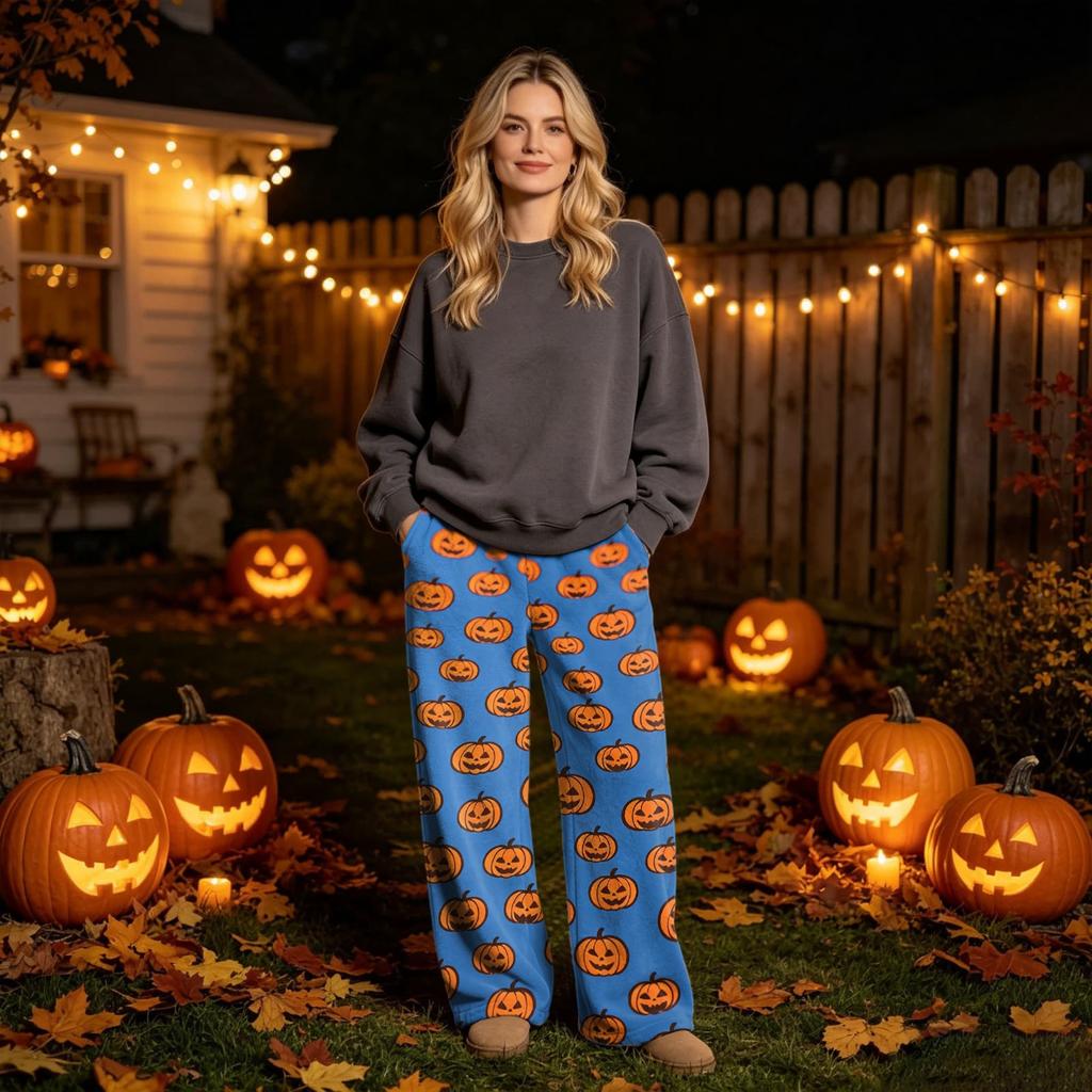 Women's Flannel Pajama Pants with Halloween Print for Cozy Holiday Loungewear