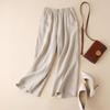 High Waist Wide Leg Pants Women's Summer Cotton Linen Loose Waist Dra Thin Cotton Linen Casual Trousers Nine Points