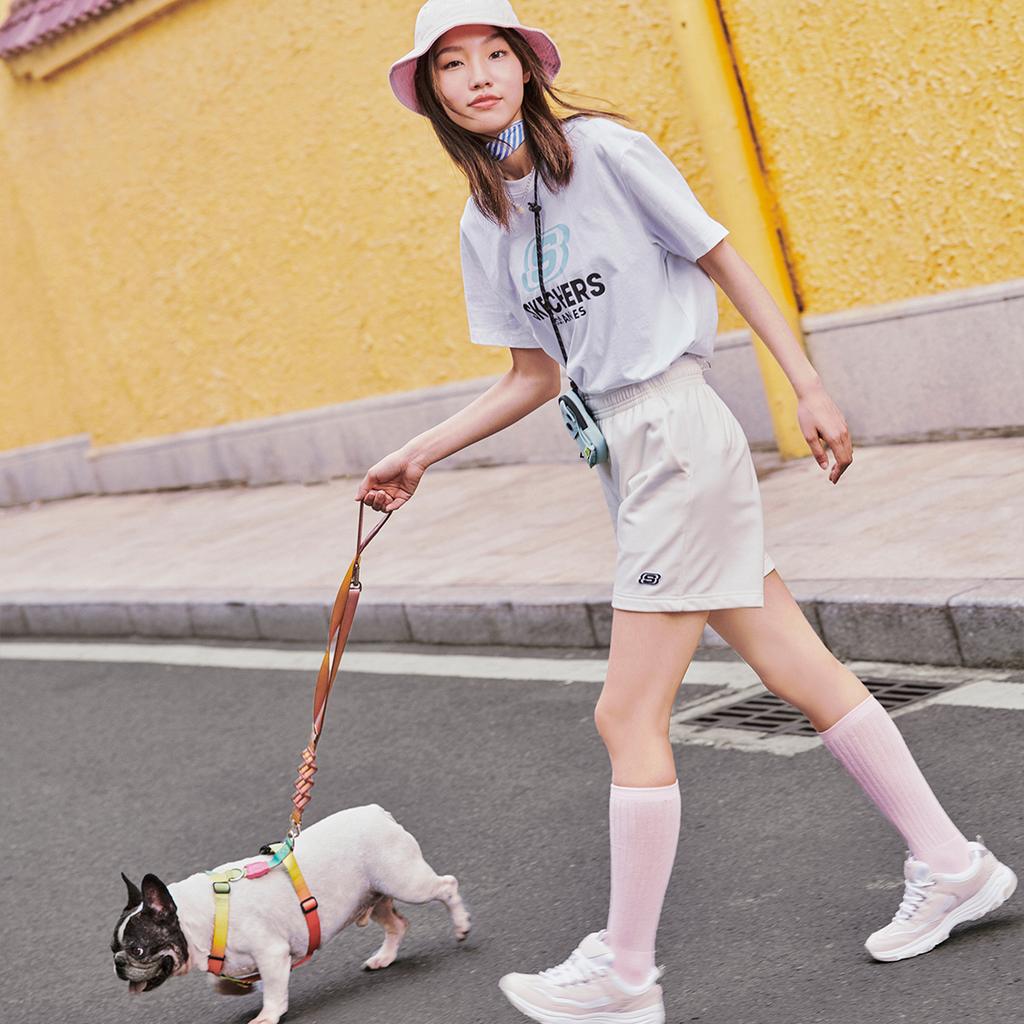 Skechers Colorful Casual Series Solid Straight Casual Shorts Unisex Shorts Cotton-Candy-White L122W057-0074
